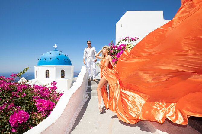 Amazing Flying Dress Photoshoot in Santorini - The Anastasis Church and Imerovigli photo route