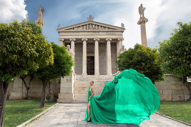 Athens: Flying Dress Photoshoot "Express Package" - Photo delivery: previews first, then high-resolution edits