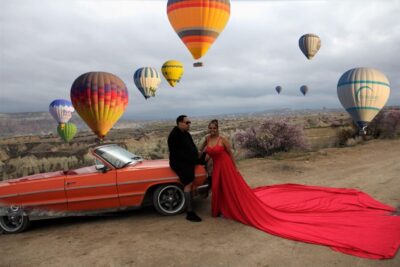 Cappadocia Photo Shoot with Classic Car and Flying Dress - Sunrise or sunset timing, and why balloons are a bonus not a promise