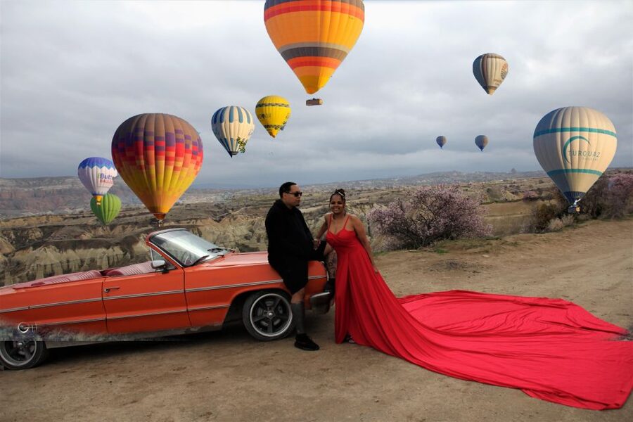 Cappadocia Photo Shoot with Classic Car and Flying Dress - Sunrise or sunset timing, and why balloons are a bonus not a promise