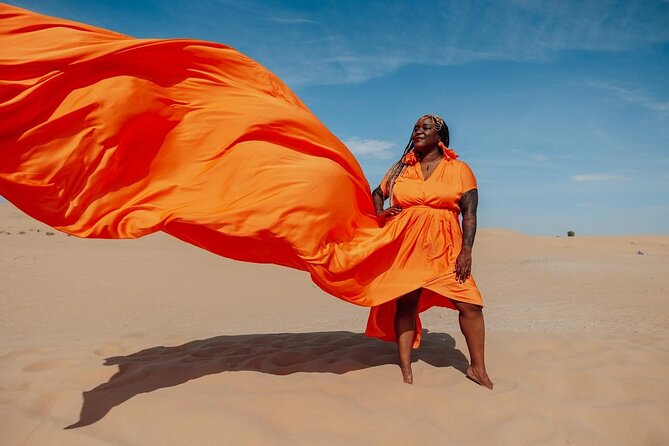 Dubai Desert Flying Dress Photoshoot - What You Get After the Shoot: Raw Files, 10 Edited Photos, and a Reel