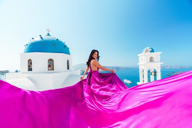 Exclusive Santorini Flying Dress Photoshoot with Pickup - Posing guidance and the role of the female photographer and assistant