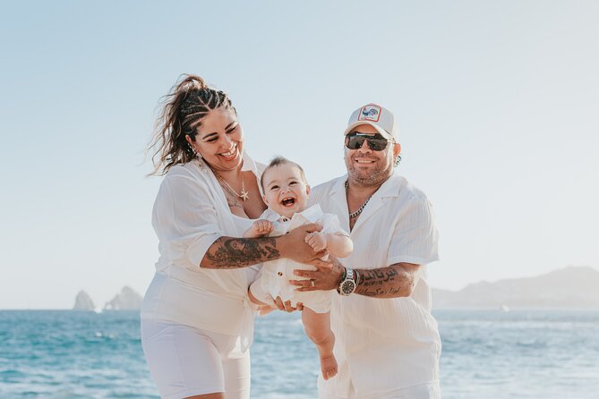 Family photo shoot on beach monuments - Key things that make this Cabo family shoot worth it