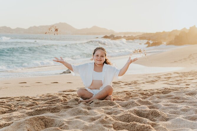 Family photo shoot on beach monuments - How to get the best family photos in that Cabo sunset light