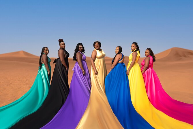 Flying dress photoshoot activity in Dubai - Choosing Your Backdrop: Red Sand Desert vs Other Options
