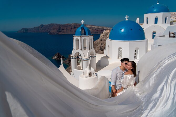 Flying Dress Photoshoot in Oia Private entry to Blue Dome - How the 1-hour flow keeps the shoot from feeling like work