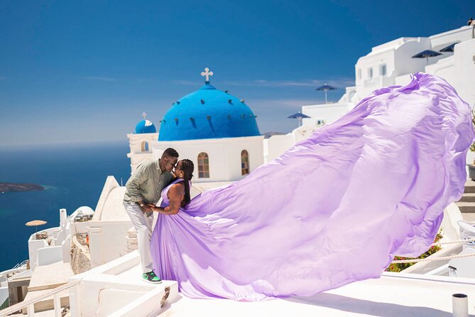 Flying Dress Photoshoot in Santorini - Stop 2: The Famous Scenic Blue Dome Viewpoint