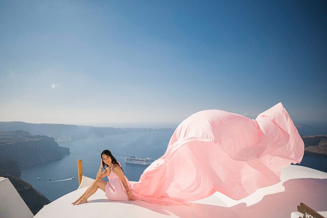 Flying Dress Photoshoot in Santorini - Dresses, Poses, and the Local Eye Behind the Photos