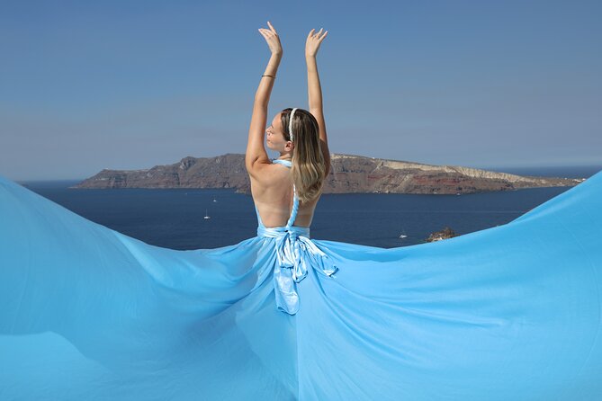 Flying Dress Photoshoot in Santorini, Blue Domes and Caldera View - Picking your area: Oia, Imerovigli, or Fira