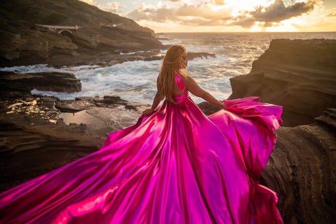 Flying Dress Photoshoot on Oahu - Wind + Long Train: The Signature Effect (and How to Prepare)