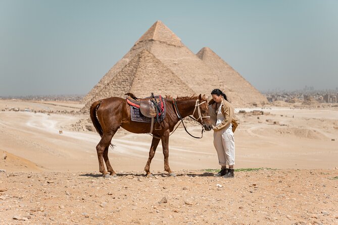 Giza Pyramids Photoshoot with Jumping Horse, Camel and Sphinx - Stop at the Great Pyramid of Khufu for scale shots that don’t look like everyone else’s