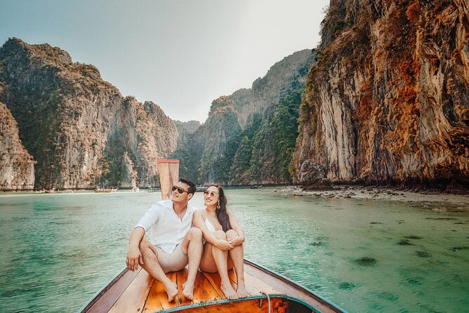 Holiday Travel Photoshoot with Long-tail boat Phi Phi Islands - Maya Bay: iconic backdrop, use it for variety