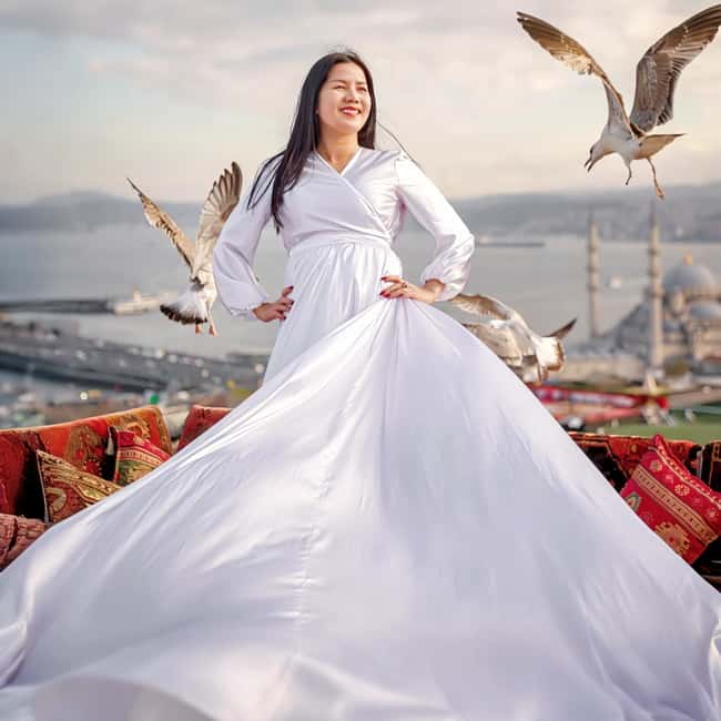 Istanbul: Flying Dress Photoshoot at Rooftop Terrace - Rooftop terrace flying dress photos: unlimited shots, short but intense