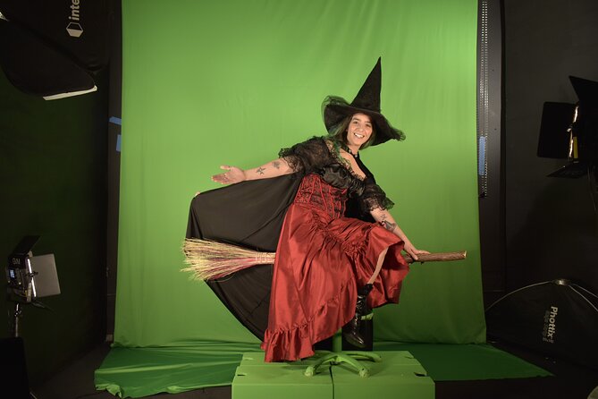 Magick Broom Costume Photography - Green Screen Technology - Witch Flying Portraits on Green Screen in Salem
