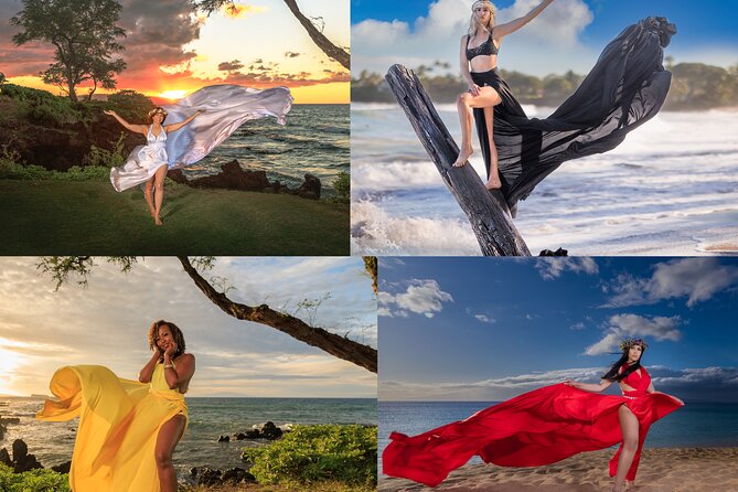Maui Flying Dress Photoshoot Experience - What You Can Expect at Wailea Beach (and Why Sunset Works)