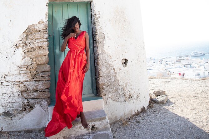 Mykonos Flying Dress High End Professional Photographer - Little Venice and the Colored-Window Look