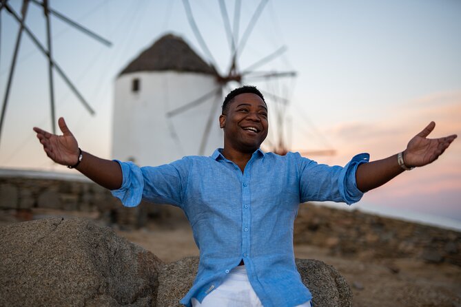 Mykonos Town Greece Photographer - Meeting at the Windmills and choosing your light window
