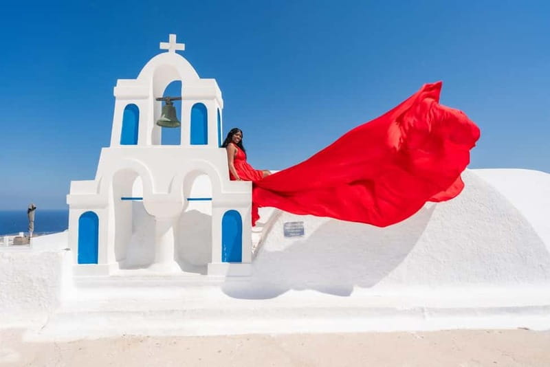 Oia: Santorini Photoshoot with Flying Dress Rental Option - Price and value: $175 covers photos, the dress is the big add-on