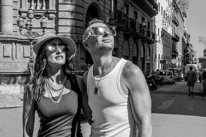 Palermo with Photographer- Walking Tour - History & Photo - The Norman Palace garden portrait session: palm trees, big architecture, and a coffee pause