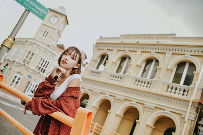 Phuket Old Town street photoshoot - Soi Romanee: architecture lines, graffiti color, and real portrait framing