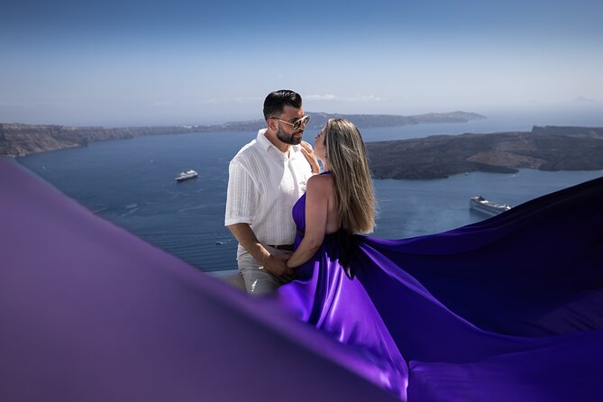 Private Flying Dress Photoshoot in Santorini – Blue Domes View - Price and value: what $480.61 buys for up to 2 people