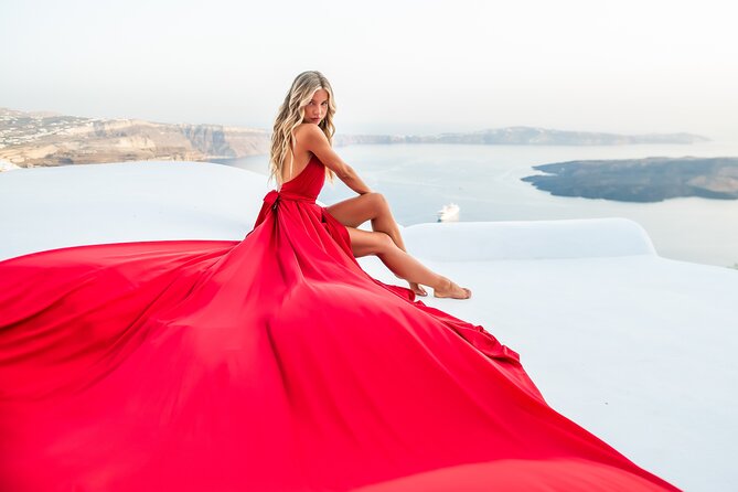 Professional Flying Dress Photoshoot In Santorini - Anastasis Church and the Imerovigli photo walk