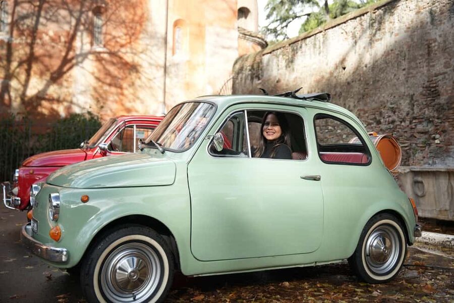 Professional Photoshoot with most Classic Fiat500 of Rome - Santa Sabina: an older church with a clear story