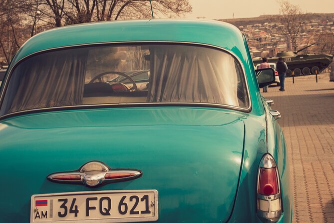 Retro KGB Tour: A Volga 21 Adventure in Yerevan's Soviet Past with photography - Victory Park and Mother Armenia: the Soviet scale check