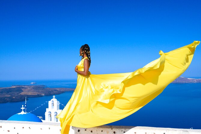 Santorini 2h Private Flying Dress Photoshoot with Transportation - Stop 2: Firostefani—caldera views with a slightly different vibe