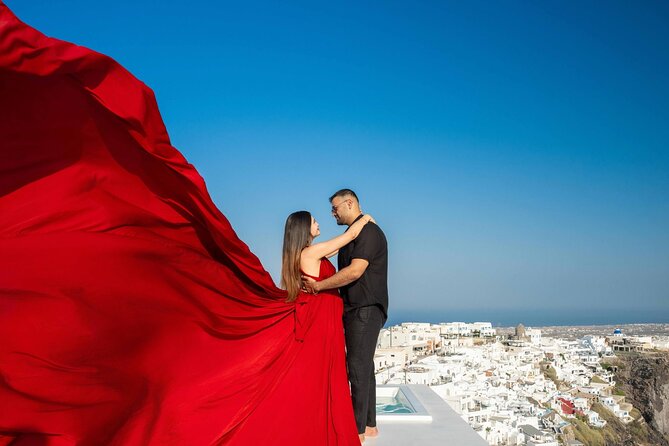 Santorini: Flying Dress Photoshoot - On location: posing guidance, wind management, and real caldera views