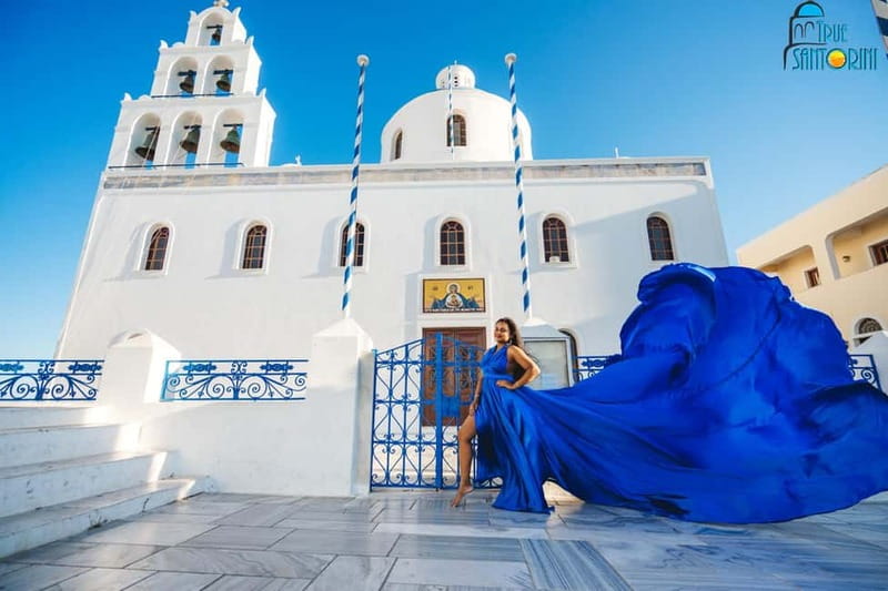 Santorini:FlyingDress Photoshoot with edited pics and pickup - Dress Fitting and Color Choice: Where Your Photos Start Winning