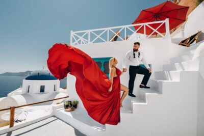 Santorini: Private Flying Dress Photoshoot Experience - The wardrobe: plain-color dress included, special effects cost extra