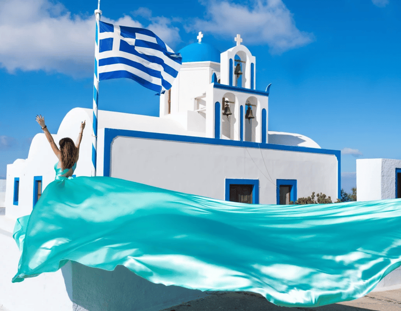 Santorini: Private Flying Dress Photoshoot with Pickup - The flying-dress trick: why the assistant’s role matters