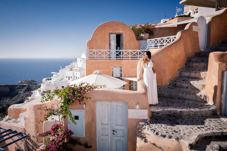Santorini: Private Photoshoot with Professional Photographer - The Oia stop: blue domes, white alleys, and better timing